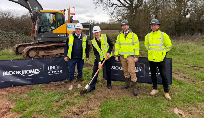 Gideon Amos MP, centre, breaks ground alongside Bloor Homes' construction director Paul Cummins, left, senior land director John Parry, centre right, and contracts manager Kurt Henson, right