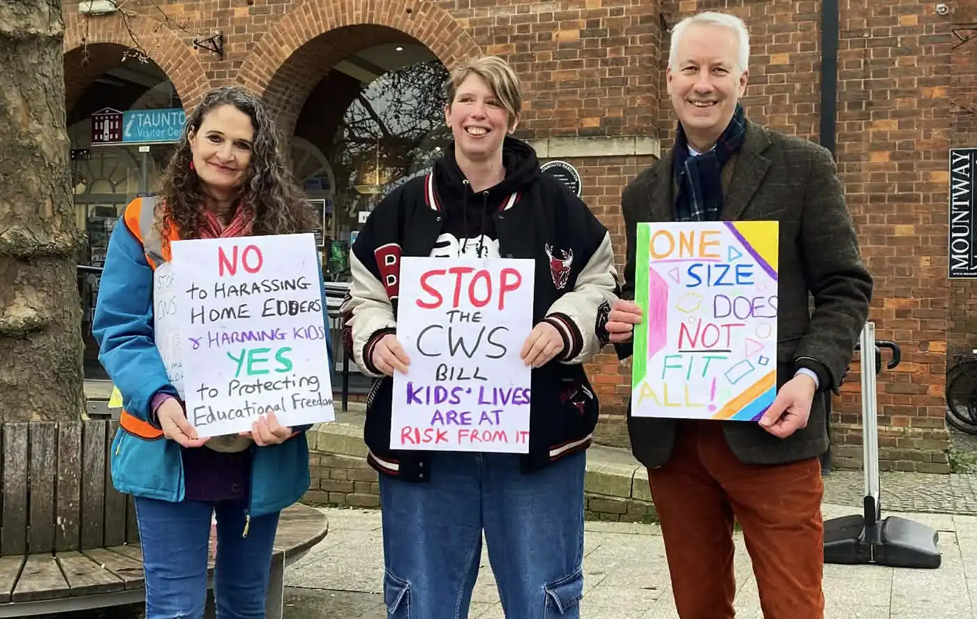 MP Gideon Amos, right, and Somerset Councillor Caroline Ellis, left, joined the demonstration
