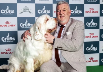 Lee Cox with the Crufts 2026 best in show, Bruin. Picture: Crufts