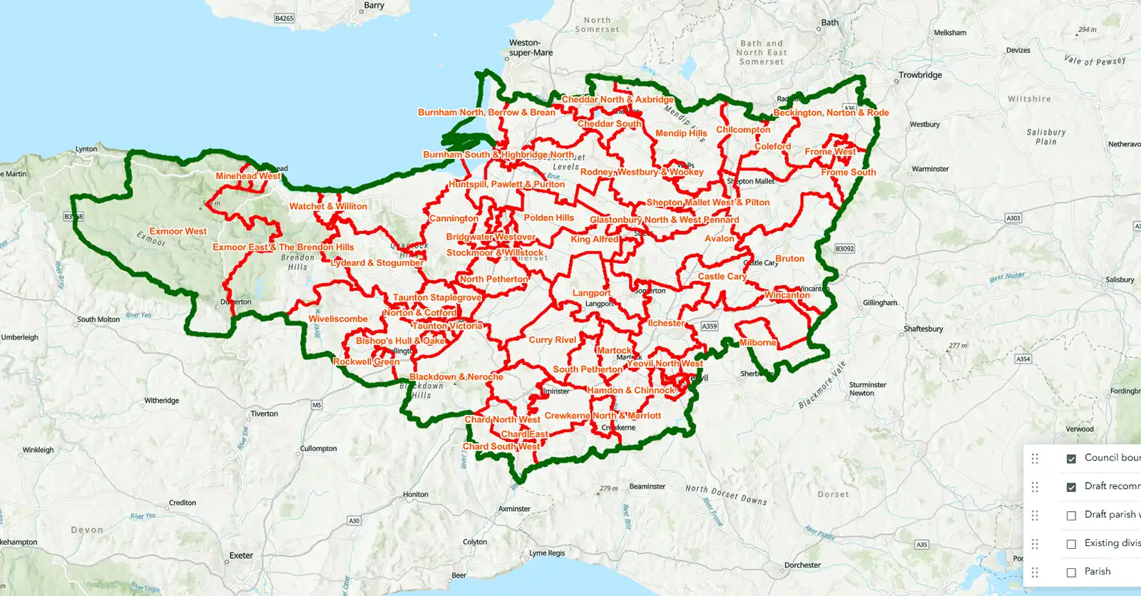 How the LGBC recommendations divide the county wards for Somerset Council. Picture: LGBC