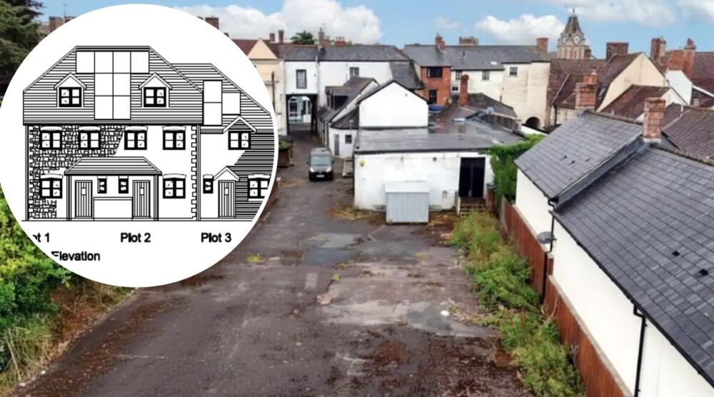 The site, a former car park behind The Bear Inn, in Wincanton, has permission for three homes. Pictures: Right Move/Allen Heritage